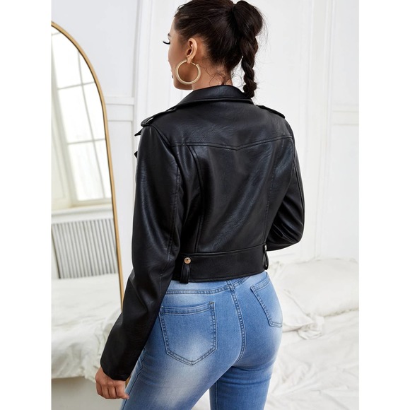 Vegan leather Zip Up Leather Jacket motorcycle moto jacket - Picture 3 of 5